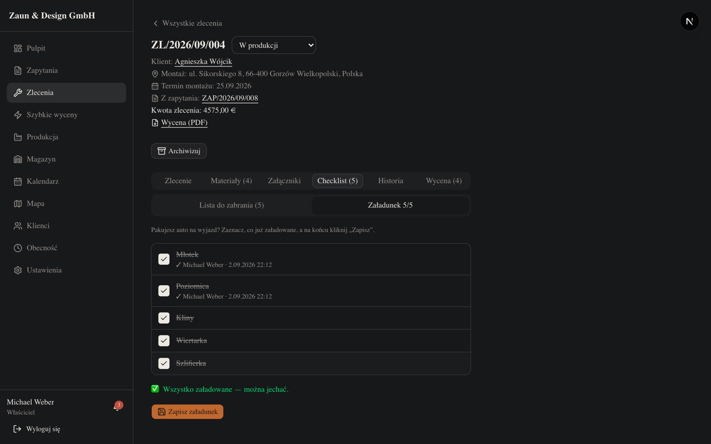 Checklisty montażowe — zrzut 2