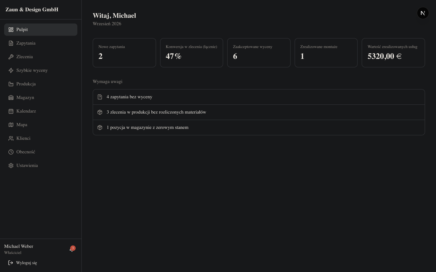 Pulpit firmy — zrzut 1