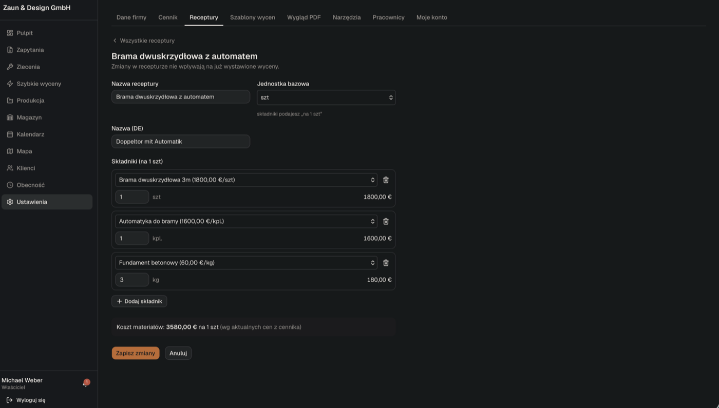 Magazyn i receptury — zrzut 2
